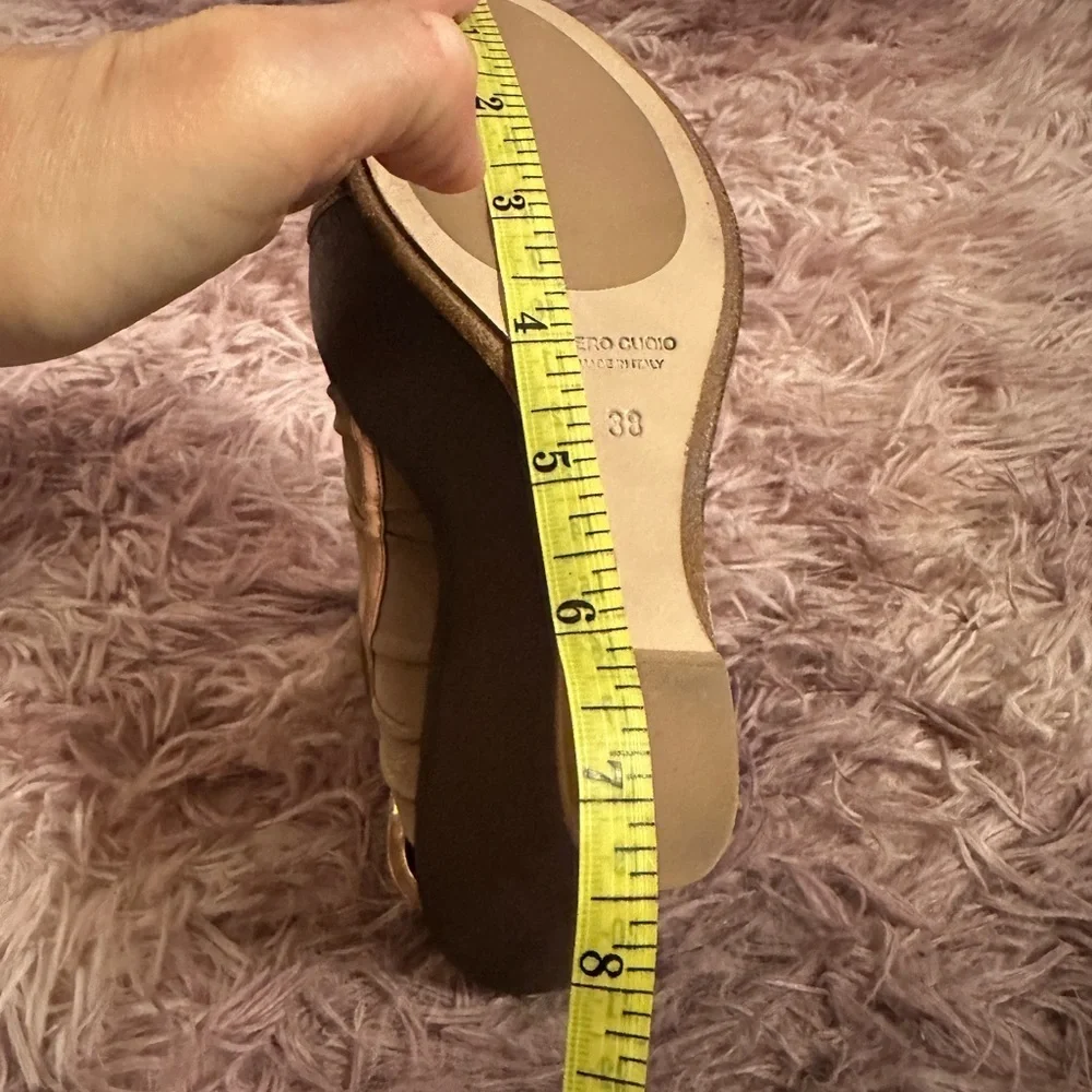COPY - New Baldan Brown and Tan Leather Suede Peep Toe Sandal Wedges Size 38